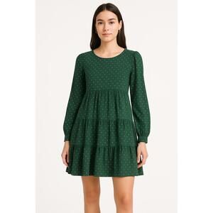 Maeve By Anthropologie Dress Womens Extra Small Green Babydoll Long Sleeve Tiere